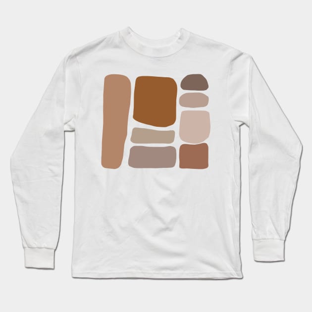 Boho Abstract Shape Warm Toned  minimalist Print Long Sleeve T-Shirt by zedonee